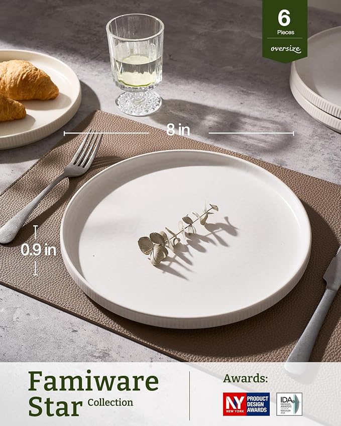 famiware Star Salad Plates for 6, 8 inches Plate Set, Stoneware Dinnerware - Image 3