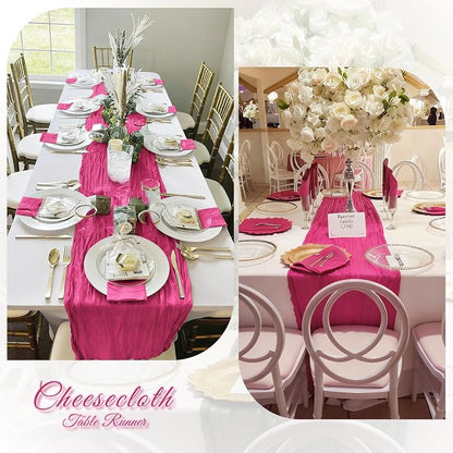 3 Pack Hot Pink Cheesecloth Table Runner, 17 x 108 inch, Semi Sheer Boho Cheese - Image 6