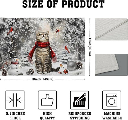 Winter Placemats Set of 4 - Cute Cat Snowman Xmas Tree Place Mat Tablemats 12x18 for Kitchen Dining Table