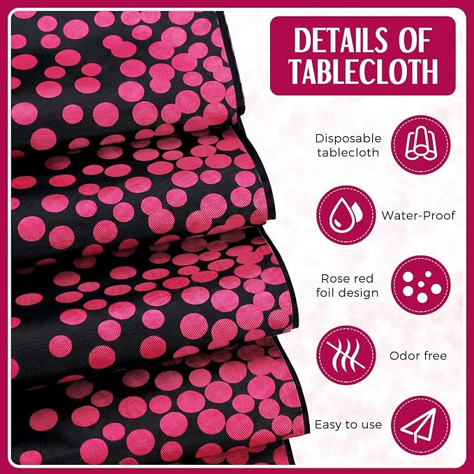 12 Pack Black and Hot Pink Disposable Plastic Tablecloths and Satin Table - Image 3