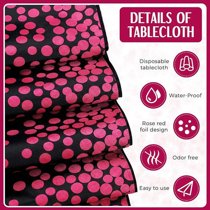 12 Pack Black and Hot Pink Disposable Plastic Tablecloths and Satin Table - Image 3