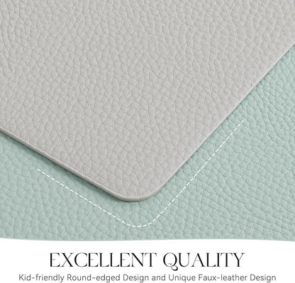 MOSAYT Vinyl Placemats Set of 6, Heat Resistant Place Mats 100% Waterproof Washable & Wipeable Faux Leather Reversible Table Mats for Kitchen Dining Party Outdoor, 12" x 17", Light Grey/Aqua