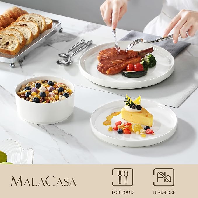 MALACASA 12 Pieces Porcelain Dinnerware Set, Modern White Dish Set - Image 3
