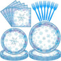 96 Pieces Snowflake Winter Tableware Set – Blue Disposable Plates, and Forks by GistomeHome