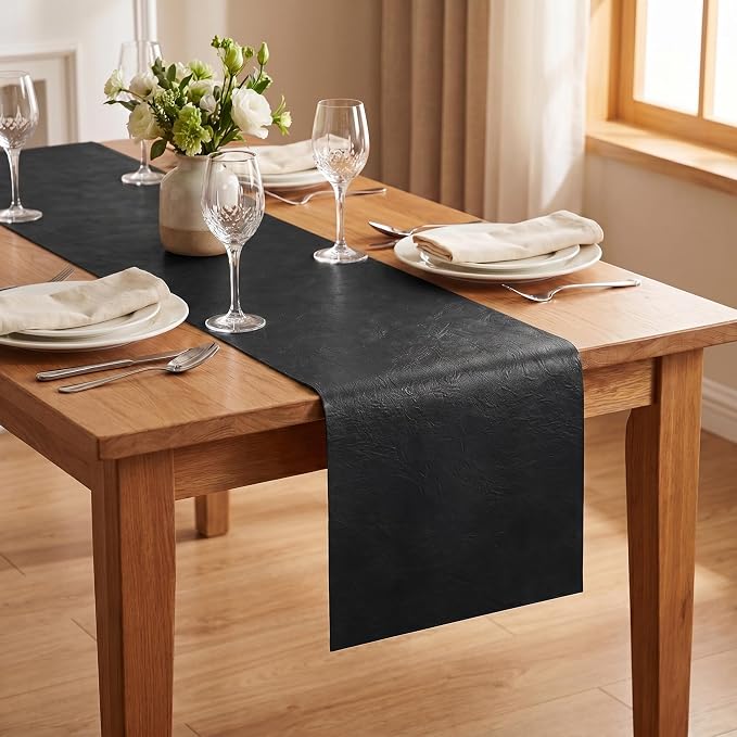 Artoid Mode Black Double Sided Vinyl Faux Leather Table Runner, Seasonal - Image 4