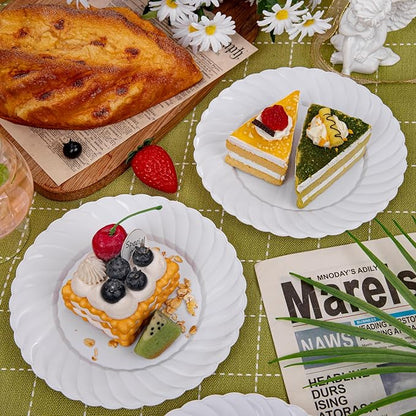 U-QE 100 Pieces White Plastic Plates - 6 Inch White Disposable Plates - Washable & Reusable - Premium Hard Dessert Plates - Party Supplies for Birthdays, Celebrations, Travel, Wedding,Party and Events
