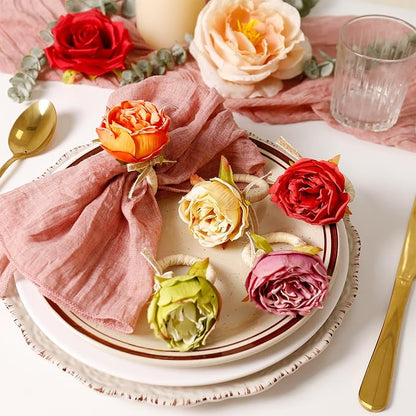 Handcraft Orange Flower Napkin Rings Set of 12, Peony Napkin Holder Floral Rings - Image 7