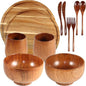12 Pcs Acacia Wood Dinnerware Set 10 Inch Round Wooden Plates Bowls Tea Cups by Unknown