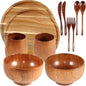 12 Pcs Acacia Wood Dinnerware Set 11.6 Inch Round Wooden Plates Bowls Tea Cups by Unknown