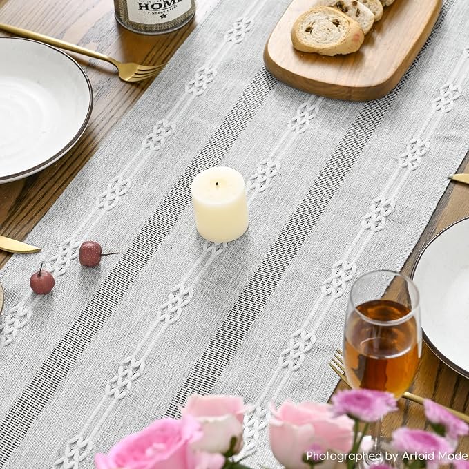 Artoid Mode Grey Farmhouse Embroidered Hollow Table Runner, Seasonal Kitchen - Image 4