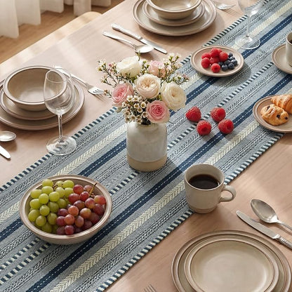 Artoid Mode Dark Blue Farmhouse Stripe Braided Table Runner 12x90 Inch | - Image 4