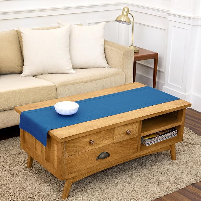 Solino Home 100% Pure Linen Table Runner Indigo Blue Hemstitch, 14 x 48 in | by SolinoHome