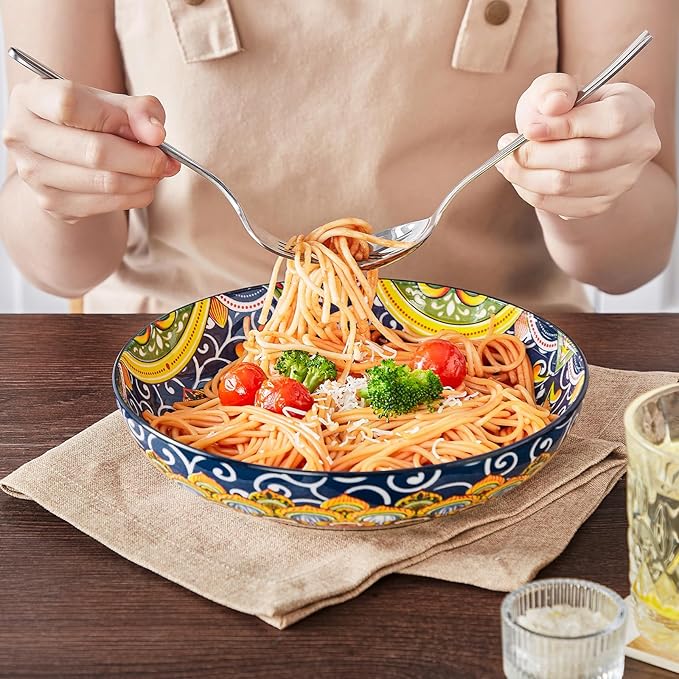 vancasso Pasta Bowls Set of 4, 42oz Ceramic Serving Bowls, Boho Pasta Plates | - Image 5