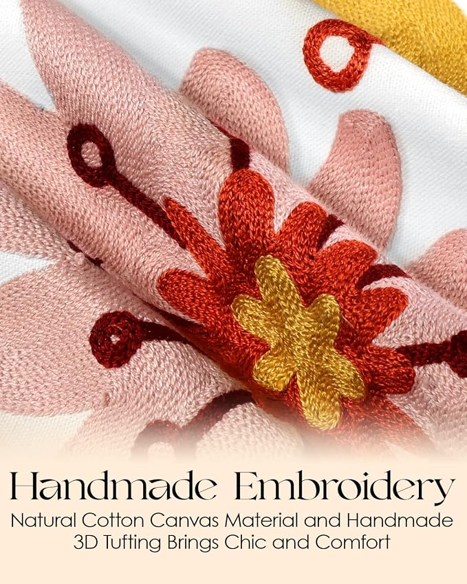 Canvas Embroidered Narrow 13"x 90" Table Runner, Colorful Flower | Exquisite - Image 2
