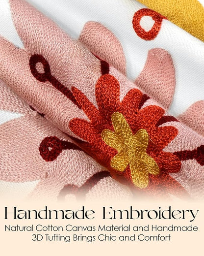 Canvas Embroidered Narrow 13"x 90" Table Runner, Colorful Flower | Exquisite - Image 2