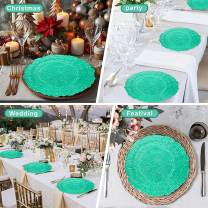 U-QE 60PCS Green Plastic Plates - Clear Plastic Plates Disposable Heavy Duty - Green Disposable Plates Include 30PCS 10inch & 30PCS 7inch for Party&Wedding