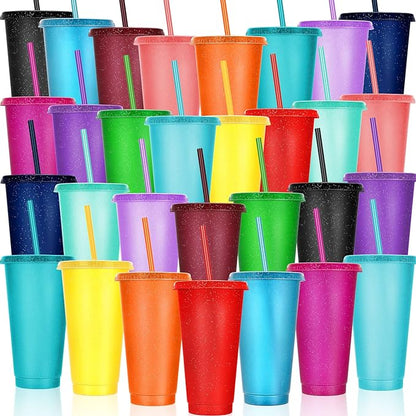 Honeydak 30 Pack Tumbler with Straw and Lid Bulk Glitter Plastic Cups Water by Honeydak