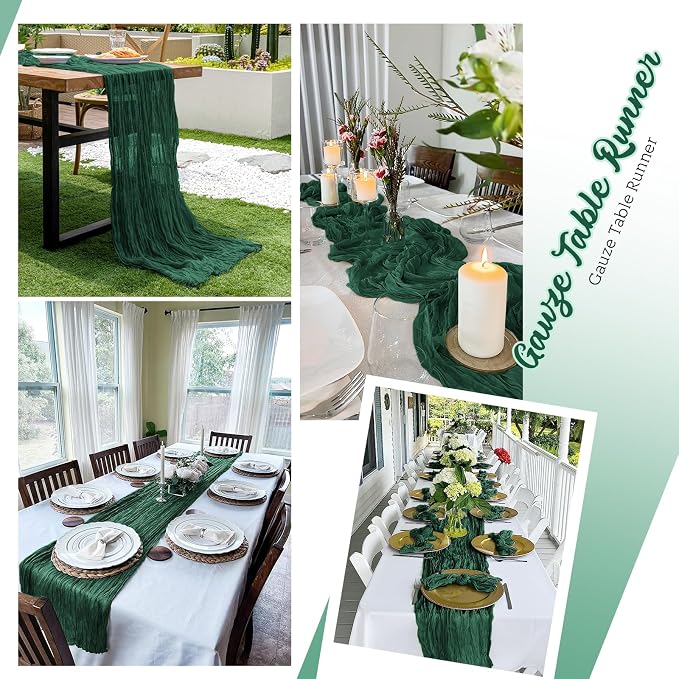 16 Pack Emerald Green Cheesecloth Table Runners 20x120 Inch Gauze Table Runner - Image 5