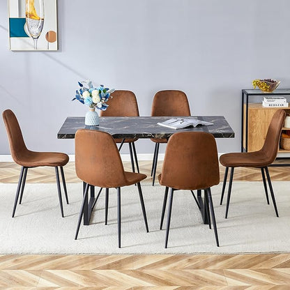 Dinner Table Set for 6,7 Piece Dining Table Set for 6,Modern 55'' Rectangle Dining Table and 6 Dining Chairs,Kitchen Table and Chairs for 6,Ideal for Kitchen Dining Room
