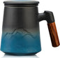 suyika Tea Cup with Infuser and Lid, 15.2 Ounce Wood Handle Ceramic Loose Leaf by suyika