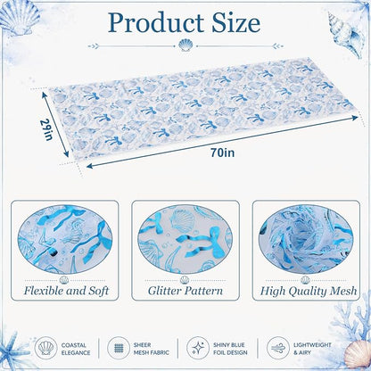 4 Pcs Coastal Table Runners 29 x 70 Inch Blue Bow Starfish Table Runner Last - Image 3