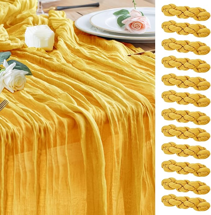 Cheesecloth Table Runner Gold 10FT Boho Gauze Runner, 12 Pack | 120 Inch Cheese by Wokceer