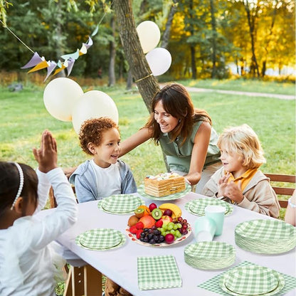 180Pcs Green Gingham Party Supplies Paper Plates and Napkins Serve 60 | - Image 5