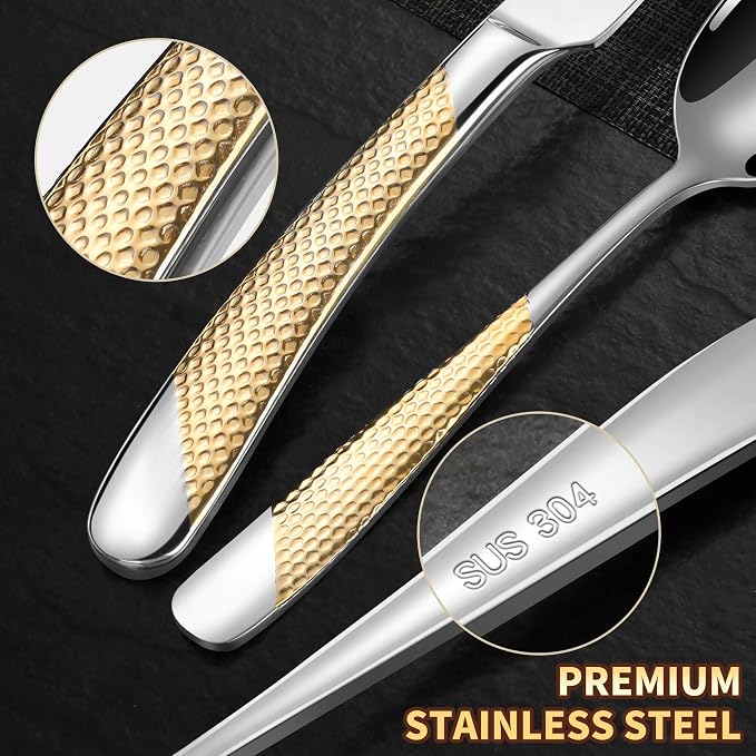 20-Piece Hammered Silver Gold Silverware Set - Image 6