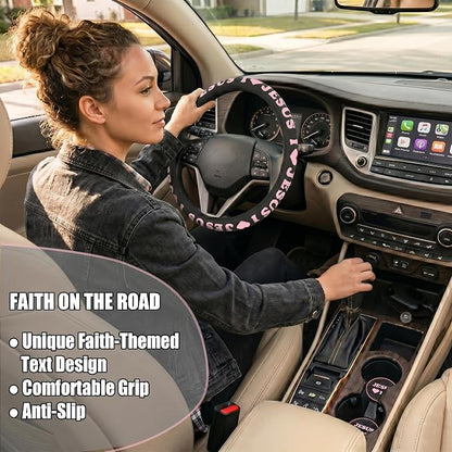 Christian I Love Jesus Pink Steering Wheel Cover - Image 4