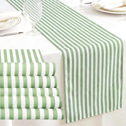 6 Pcs Green and White Stripe Table Runner 13 x 72 Inch | Linen Kitchen Dining by Unknown