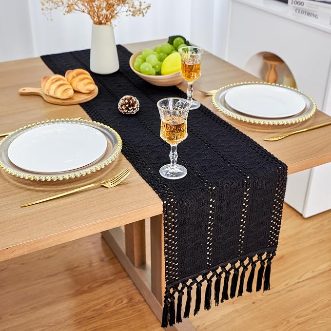 Black Table Runner with Tassels - Image 5