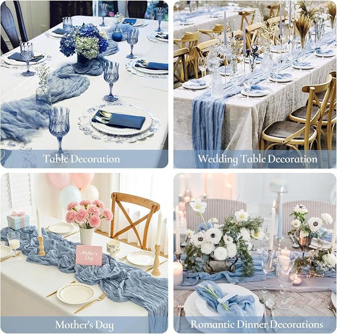 12 Pack Dusty Blue Cheesecloth Table Runners 35x120 Inch, Semi Sheer Boho Gauze - Image 4