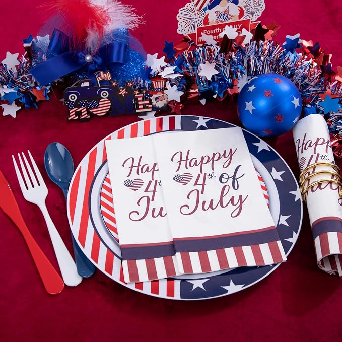 LIYH 180 Pcs 4th of July Plastic Plates Red White Blue, Plastic Silverware - Image 7