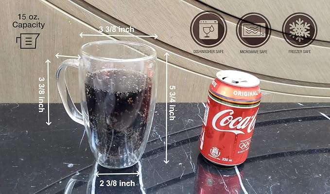 Gmark Large Coffee Mugs Set of 2, Double Wall Tumbler Glass Cup, Insulated - Image 4