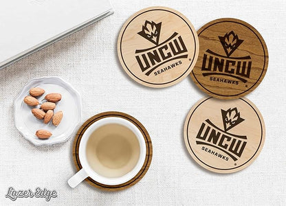 LazerEdge UNC Wilmington Seahawks Wooden Coaster Set - Cherry Wood - Officially Licensed Product - 4-Pack