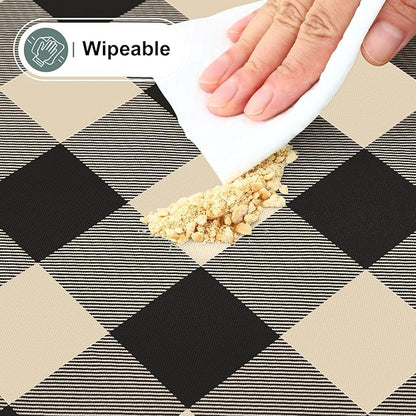 misaya Rectangle Waterproof Vinyl Table Cloth, Buffalo Flannel Backed Tablecloth, Wipeable Plastic Table Cover for Dinner, Kitchen, Outdoor (60" x 102", Black and Beige)