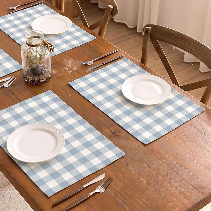 Dusty Blue Gingham Placemats Light Blue Checkered Table Mats - Image 2