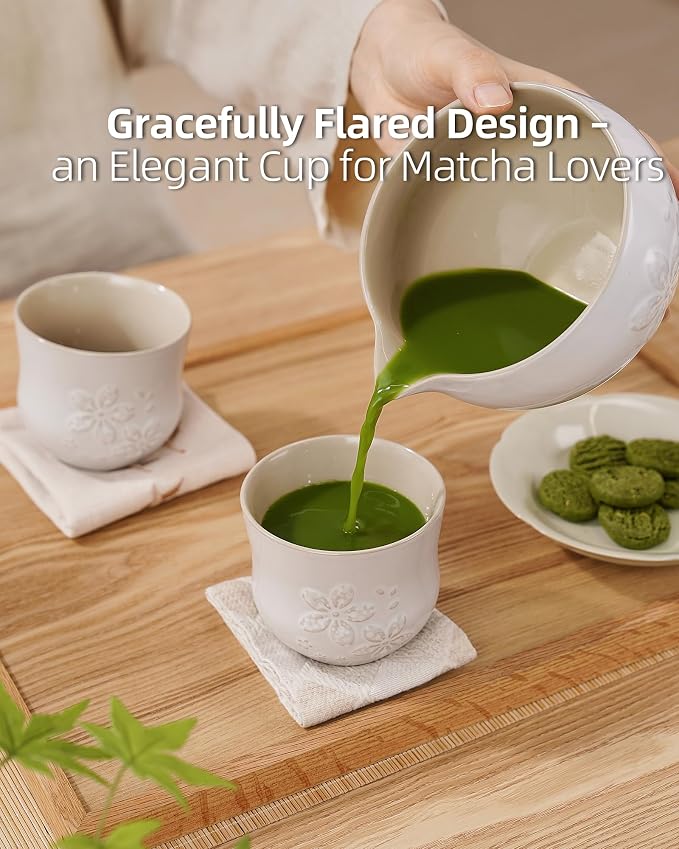 ZENS Japanese Tea Cups Set of 4 – 210ML Embossed Porcelain Japan Tea Cups - Image 7