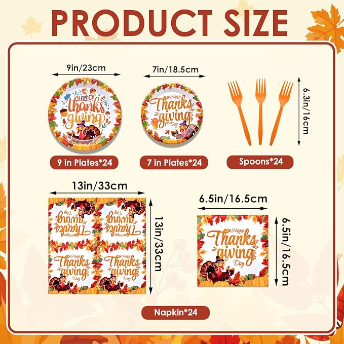 96 Pieces Happy Thanksgiving Tableware Set Party Supplies - Image 2