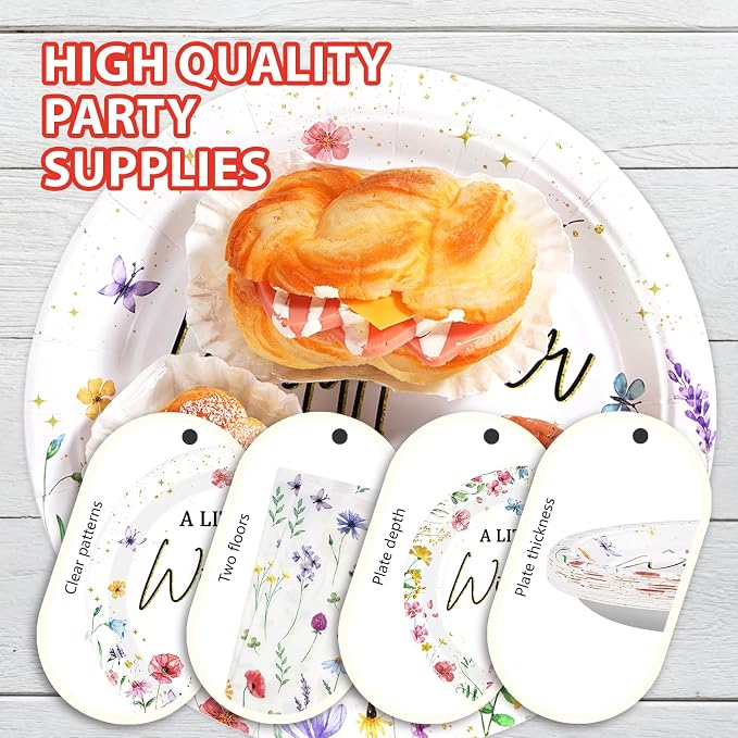 96PCS Wildflower Baby Shower Decorations Little Wildflowers Party Plates - Image 6