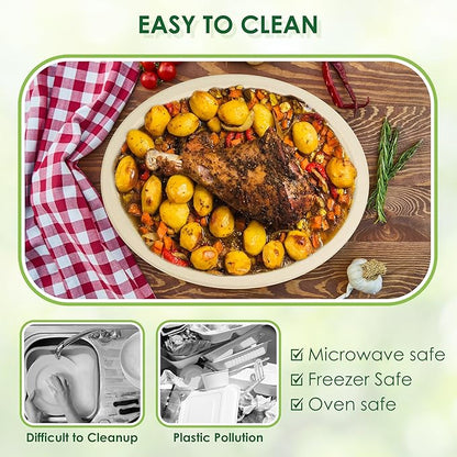 Compostable Oval Paper Plates, 12.5Inch 25Pack Disposable Heavy Duty Bagasse Platters Eco-Friendly Biodegradable Sugarcane Plates for BBQ, Party, Picnic - Natural Brown