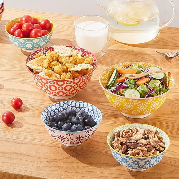 AntoKueh 23 OZ Colorful Large Ceramic Bowl Set of 6, 6 inch Deep Porcelain - Image 6