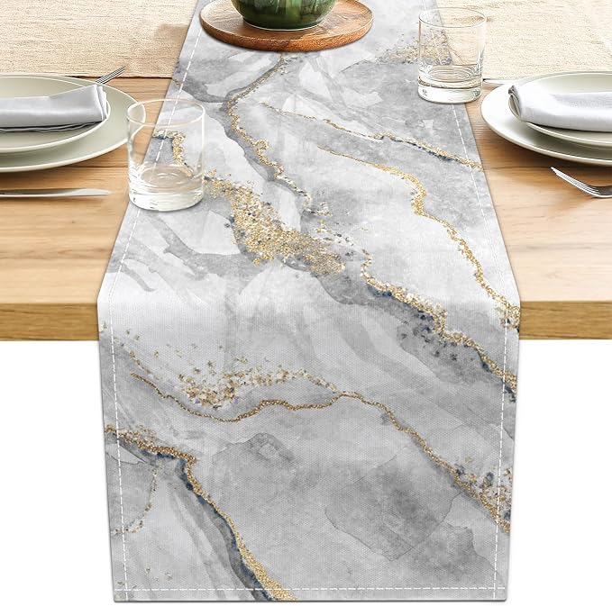 Marble Table Runner 13x71 Inch Gold Grey Table Dresser Runners Modern Table by LXXTK