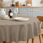 JIUZHEN Round Table Cloth Faux Linen Farmhouse Tablecloth Wrinkle and Stain Resistant Decorative Fabric Table Cover for Kitchen, Dining Room, Parties and Camping, Khaki, 70 Inch Round