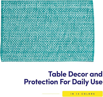 Sweet Home Collection 100% Cotton Placemats for Dining Room Rectangle Two Tone Woven Fabric 13" x 19" Soft Durable Table Mat Set, Set of 4, Turquoise