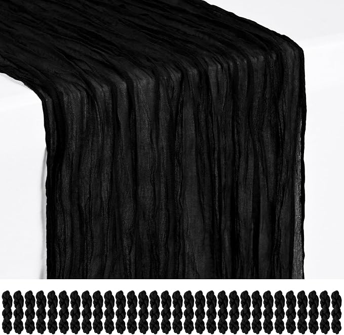 Showgeous 30 Pack Black Cheesecloth Table Runner, 17 x 108 Inches | Boho by Showgeous