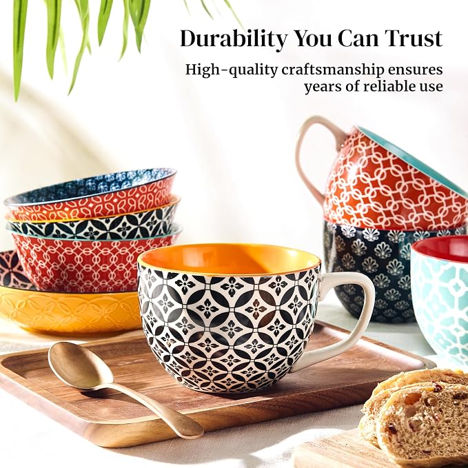 DOWAN 24 OZ Boho Mosaic Soup Mugs - Image 8