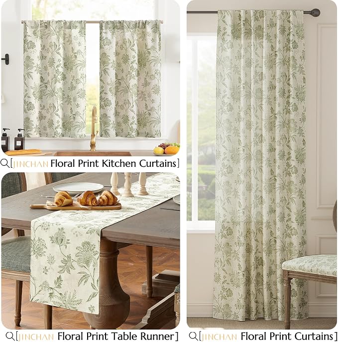 jinchan Sage Green Floral Linen Table Runner 13 x 72 Inch Farmhouse | Relaxed - Image 7