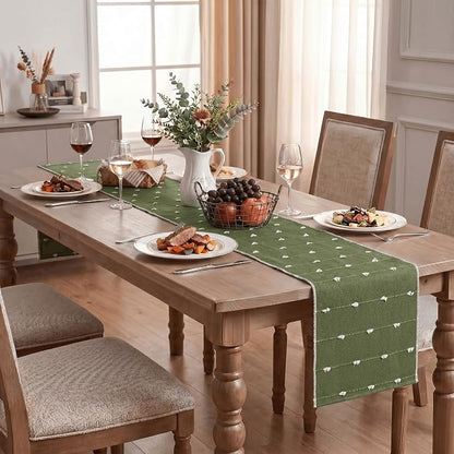 Artoid Mode Army Green Farbic Rustic Cotton Woven Table Runner, Farmhouse - Image 7