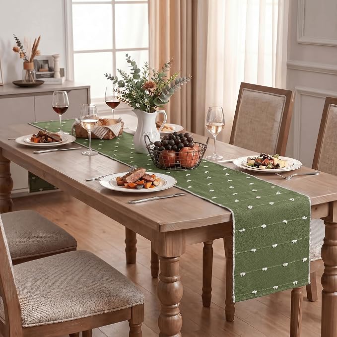 Artoid Mode Army Green Farbic Rustic Cotton Woven Table Runner, Farmhouse - Image 7
